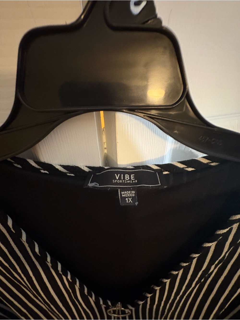 Vibe Black and White Striped V-Neck Tunic with Ring Accent - Picture 2 of 2